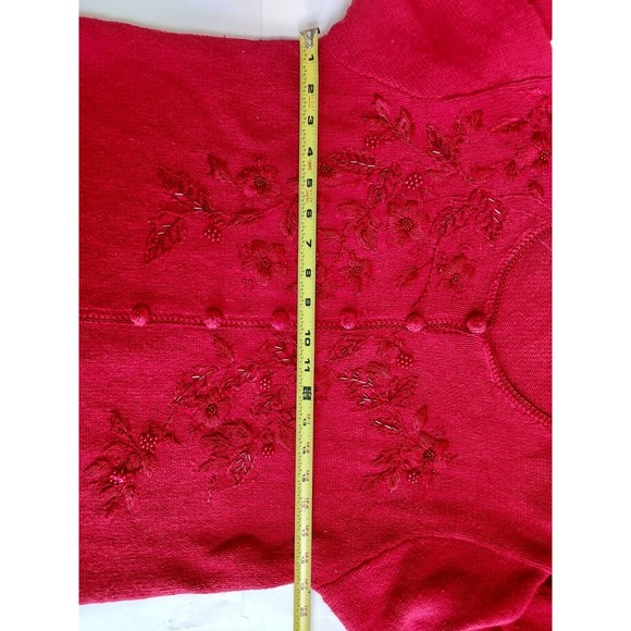 Ladies Heirloom Collectibles Vintage 2003 Red Beaded Embroidered Sweater Large - Picture 5 of 10